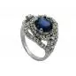 Preview: Ring 17mm großer blauer Glasstein mit kleinen weißen Glassteinen rhodiniert Ringgröße 56