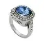 Preview: Ring 15,5mm großer blauer Glasstein mit kleinen weißen Zirkonias rhodiniert Ringgröße 54