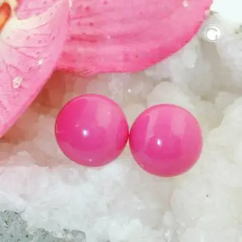 Ohrstecker Ohrring 13mm pink-rosa-glänzend Kunststoff halbrund gewölbt