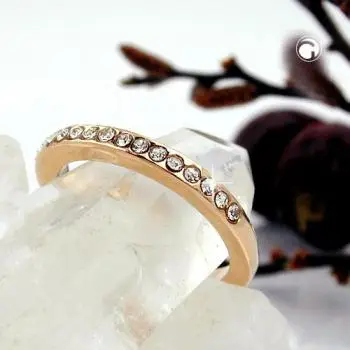 Ring 2,4mm schmaler Ring mit Glassteinen verziert vergoldet Ringgröße 54