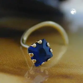 Nasenstecker 3x3mm Spirale mit Zirkonia safir-blau 18Kt GOLD