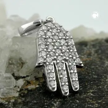 Anhänger 15x10mm Symbol Hand mit Zirkonias Silber 925