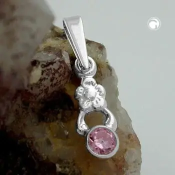 Anhänger 12x45mm Blume Zirkonia pink Silber 925