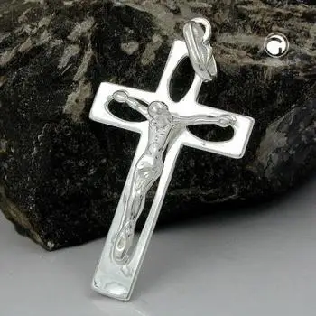 Anhänger 29x17mm Kreuz mit Jesus durchbrochen glänzend Silber 925