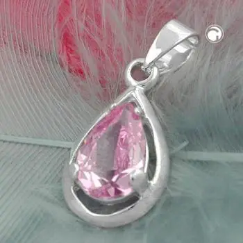 Anhänger 14x8mm Tropfen Zirkonia pink Silber 925