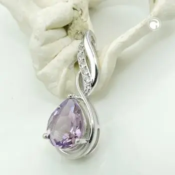 Anhänger 27x10mm Amethyst mit Zirkonias glänzend rhodiniert Silber 925