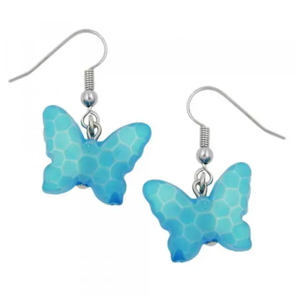 Ohrhaken Ohrhänger Ohrringe 32x16mm Schmetterling mit Schliff Kunststoffperle türkisblau