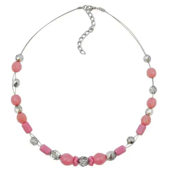 Kette Drahtkette mit Glasperlen Würfel rosa und kristall silber-verspiegelt 42cm