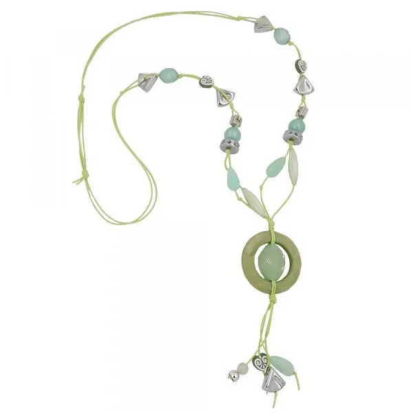 Kette Kunststoffperlen Ring oliv-grün Perlen mint-grün Kordel lindgrün 90cm