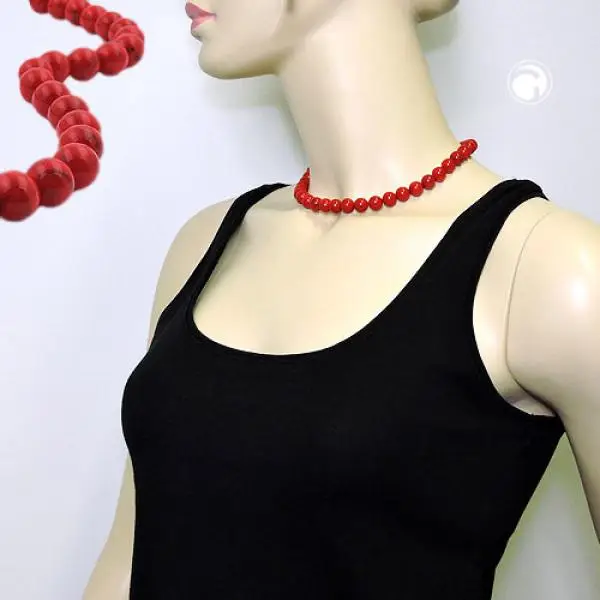 Kette 10mm Kunststoffperlen rot-schwarz-marmoriert 42cm