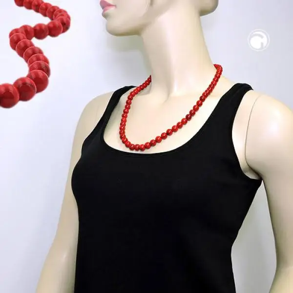 Kette 10mm Kunststoffperlen rot-schwarz-marmoriert 60cm