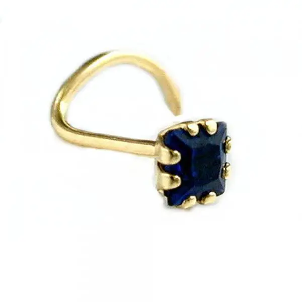 Nasenstecker 3x3mm Spirale mit Zirkonia safir-blau 18Kt GOLD