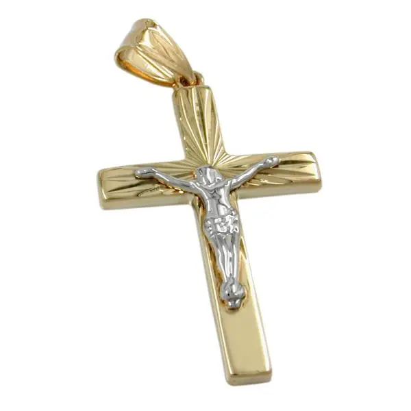 Anhänger 34x17mm Kreuz mit Jesus bicolor glänzend diamantiert 9Kt GOLD