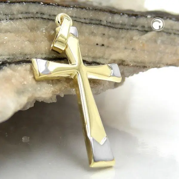 Anhänger 25x16mm Kreuz bicolor 9Kt GOLD