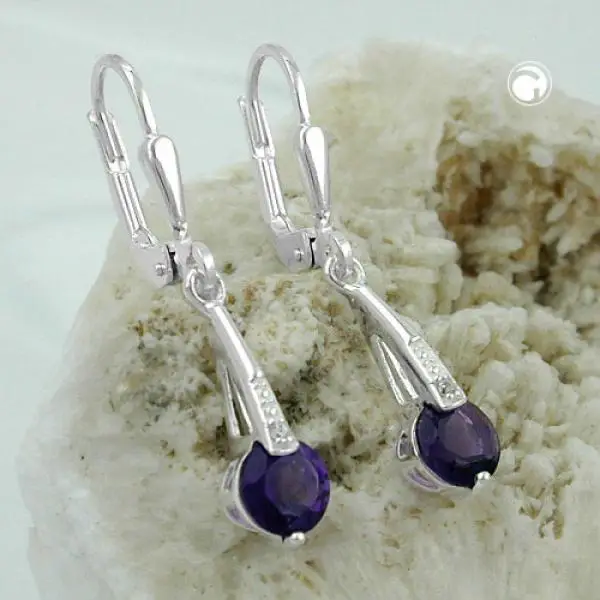 Ohrbrisur Ohrhänger Ohrringe 29x5mm synthetischer Amethyst mit Zirkonia Silber 925