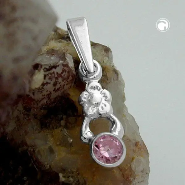 Anhänger 12x45mm Blume Zirkonia pink Silber 925