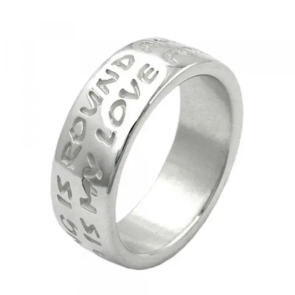 Ring 8mm mit Prägung LOVE HAS NO END Silber 925 Ringgröße 60