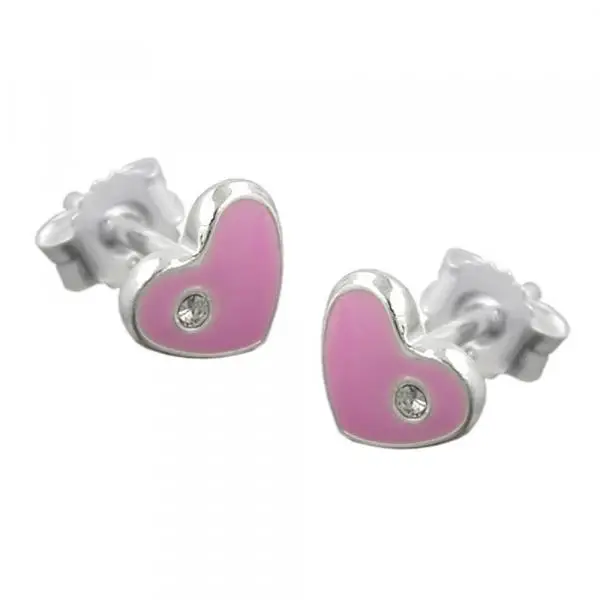 Ohrstecker Ohrring 6x7mm Kinderohrring Herz pink lackiert Silber 925