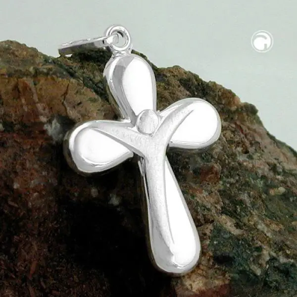 Anhänger 23x15mm Kreuz mit Jesus matt-glänzend Silber 925