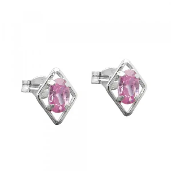 Ohrstecker Ohrring 8x6mm Rhombus mit Zirkonia pink Silber 925