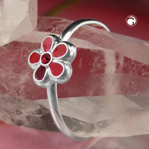 Ring Kinderring mit Blume rot Silber 925 Ringgröße 42