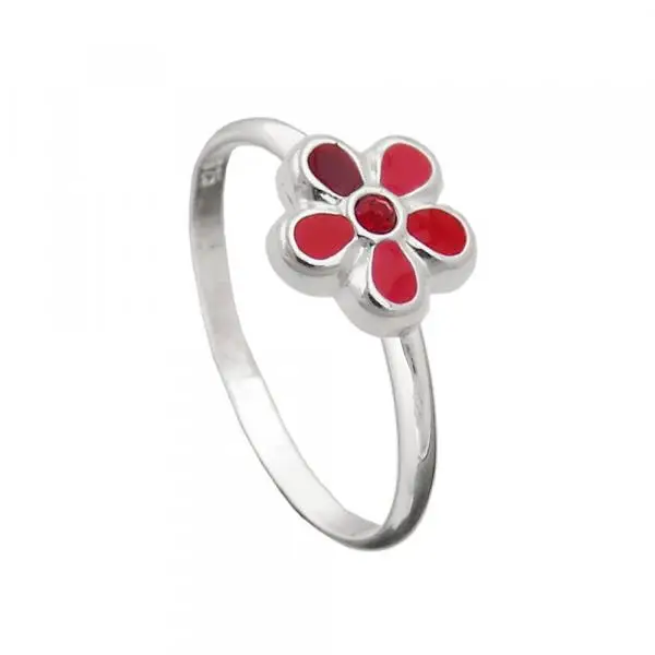 Ring Kinderring mit Blume rot Silber 925 Ringgröße 48