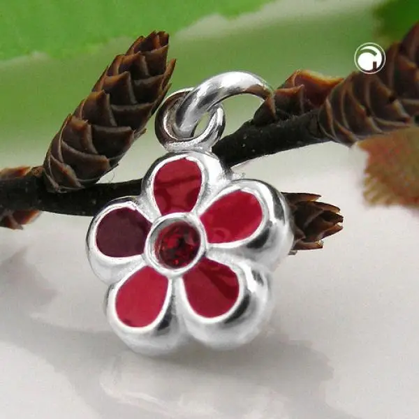 Anhänger 8mm Blume rot lackiert Silber 925