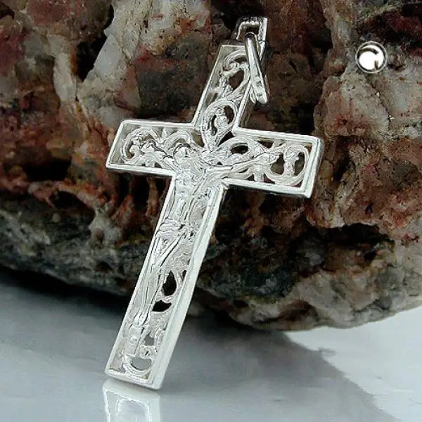 Anhänger 33x20mm Kreuz mit Jesus glänzend Silber, 925