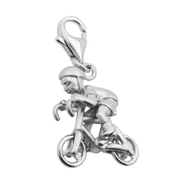 Anhänger 17x14x7mm Charm Fahrradfahrer rhodiniert Silber 925