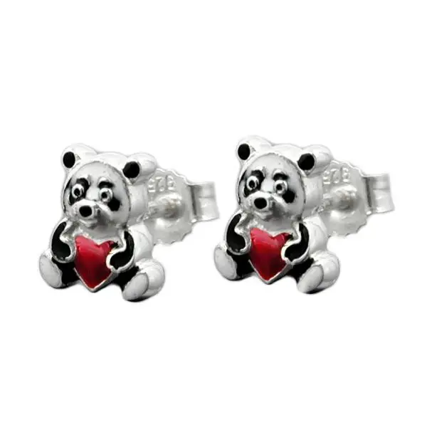 Ohrstecker Ohrring 7x6mm Kinderohrring Panda Bär farbig lackiert Silber 925