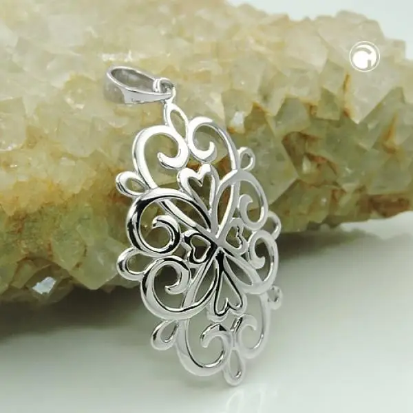 Anhänger 27x19mm filigrane Blume glänzend rhodiniert Silber 925