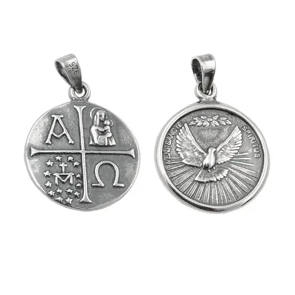 Anhänger 15mm Medaille Taube christliche Symbole geschwärzt Silber 925