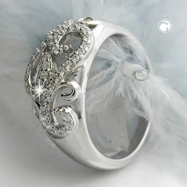 Ring 11mm floral mit vielen Zirkonias glänzend rhodiniert Silber 925 Ringgröße 62