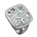 Ring 18mm Viereck Zirkonias aqua weiß glänzend rhodiniert Silber 925 Ringgröße 60